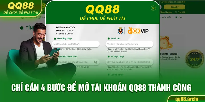 Chỉ cần 4 bước để mở tài khoản QQ88 thành công